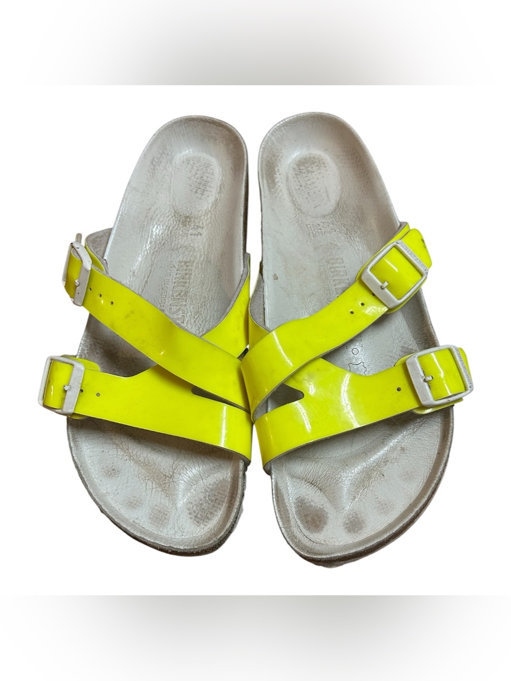 Birkenstock Neon Yellow Double-Buckle Slide Sandals